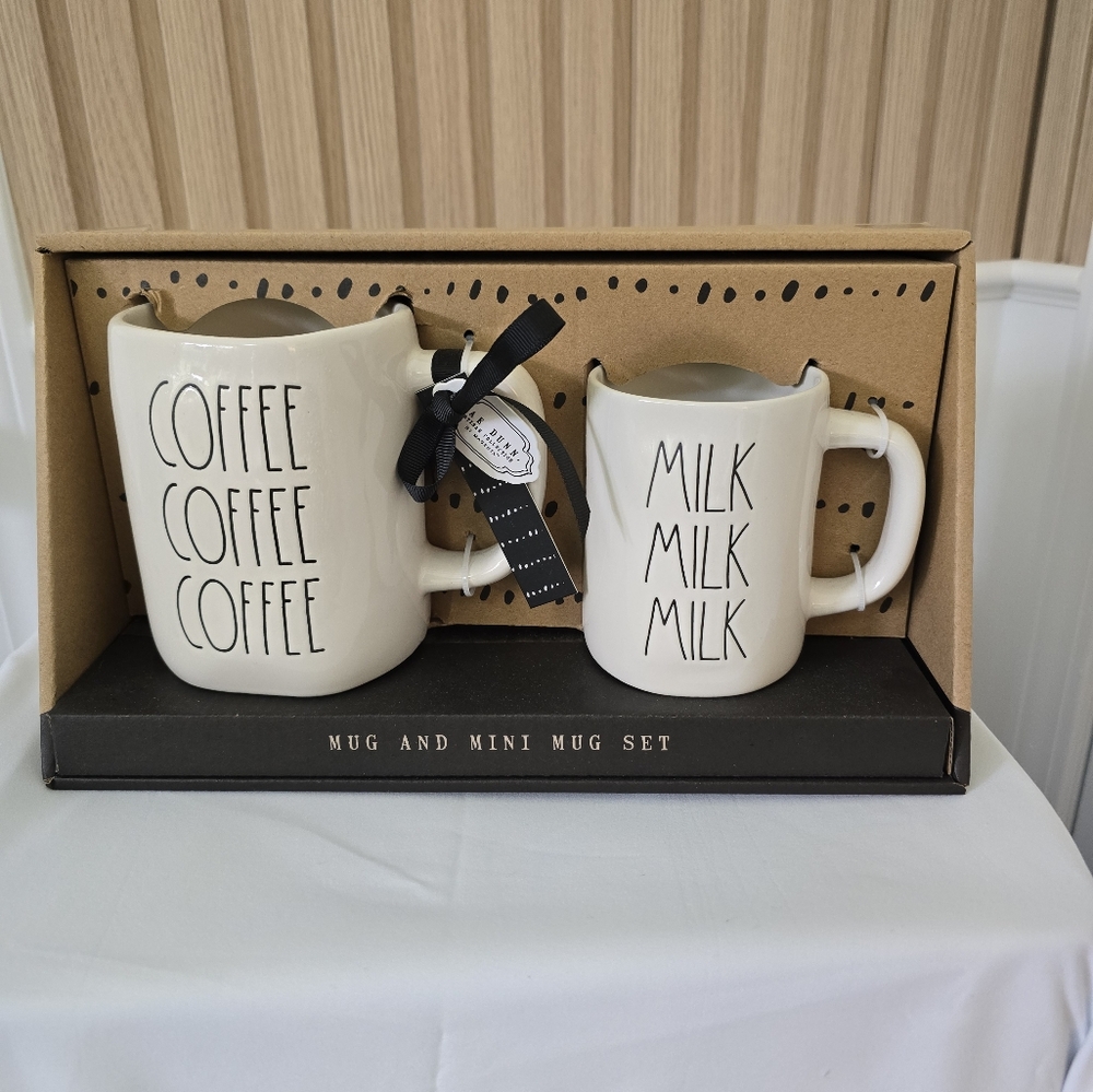 New 2024 Rae Dunn COFFEE COFFEE COFFEE MUG & MILK MILK MILK Mini Mug Gift Set